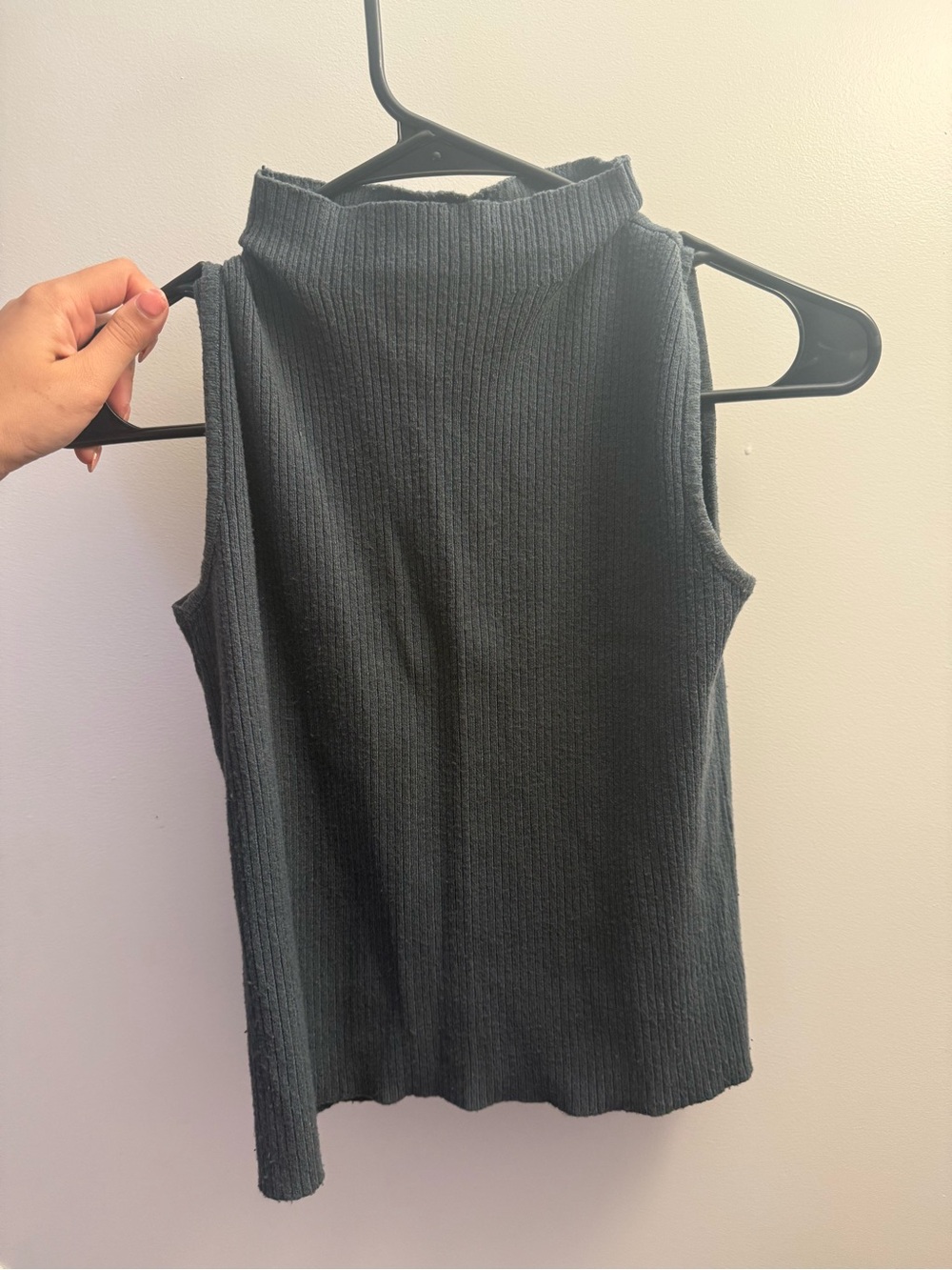 Turquoise Wool Sleeveless High Neck Top